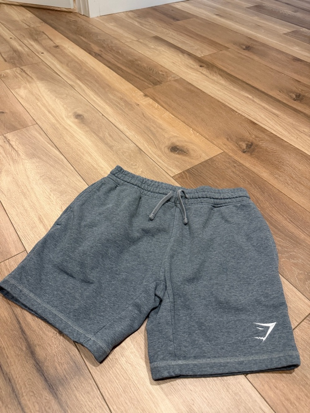 Gymshark Men's Dark Gray Athletic Shorts with White Logo